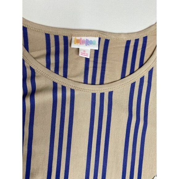 LuLaRoe Julia Beige Blue Stripe Bodycon Stretch Soft‎ Dress Small NEW - Picture 3 of 5